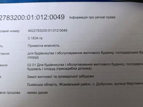 ділянка за адресою с. Добросин, 