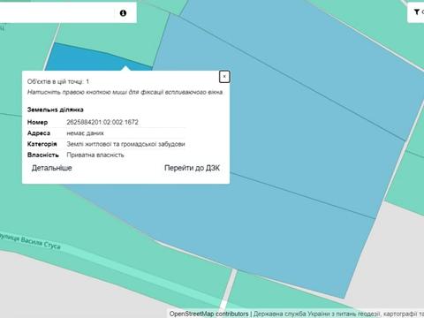 участок по адресу с. Подлужье, стуса