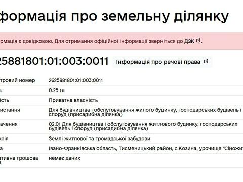 ділянка за адресою с. Козина, 