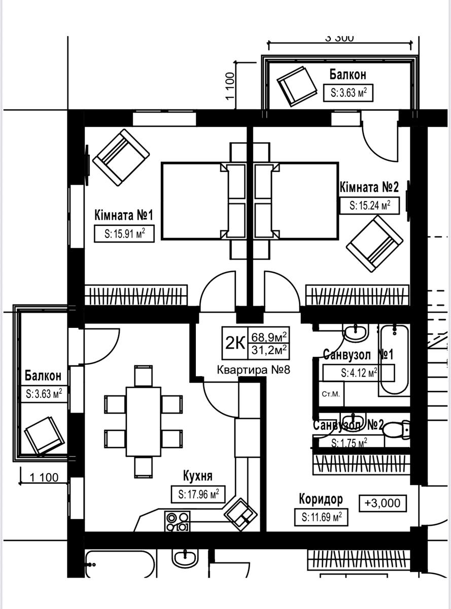 2-комнатная квартира по адресу ул. Весенняя (площадь 68,9 м²) - Atlanta.ua - фото 6