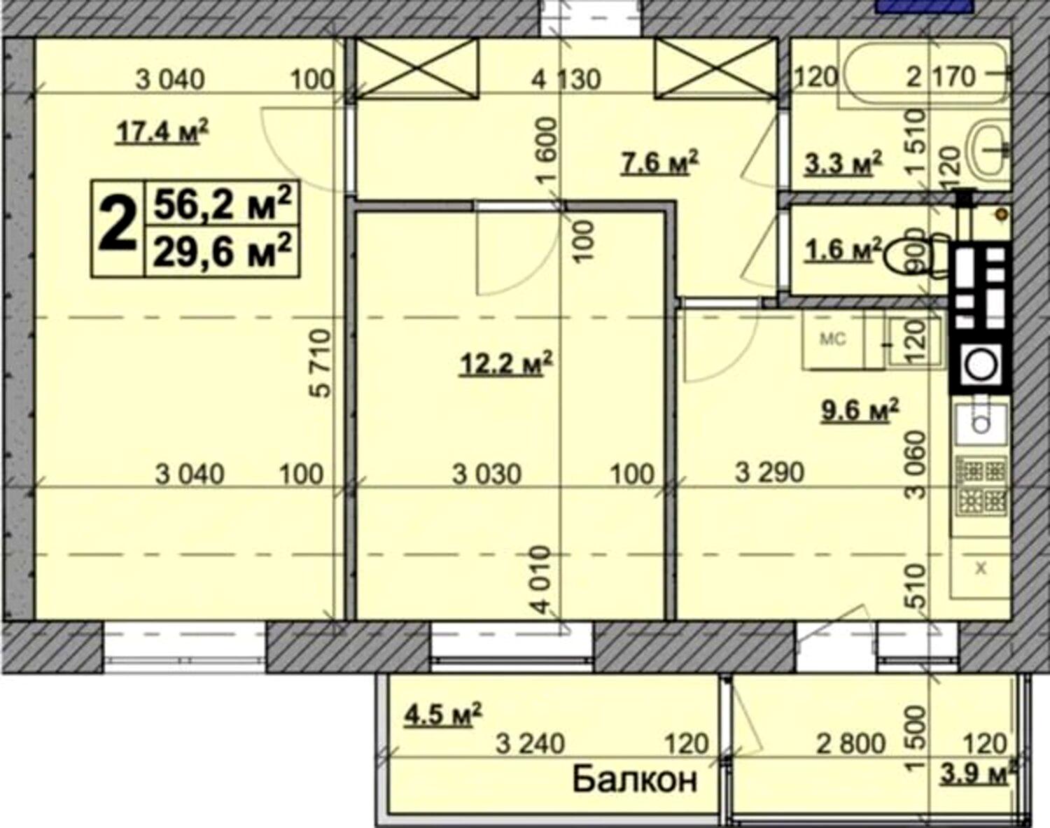 2-кімнатна квартира за адресою (площа 56,2 м²) - Atlanta.ua - фото 18
