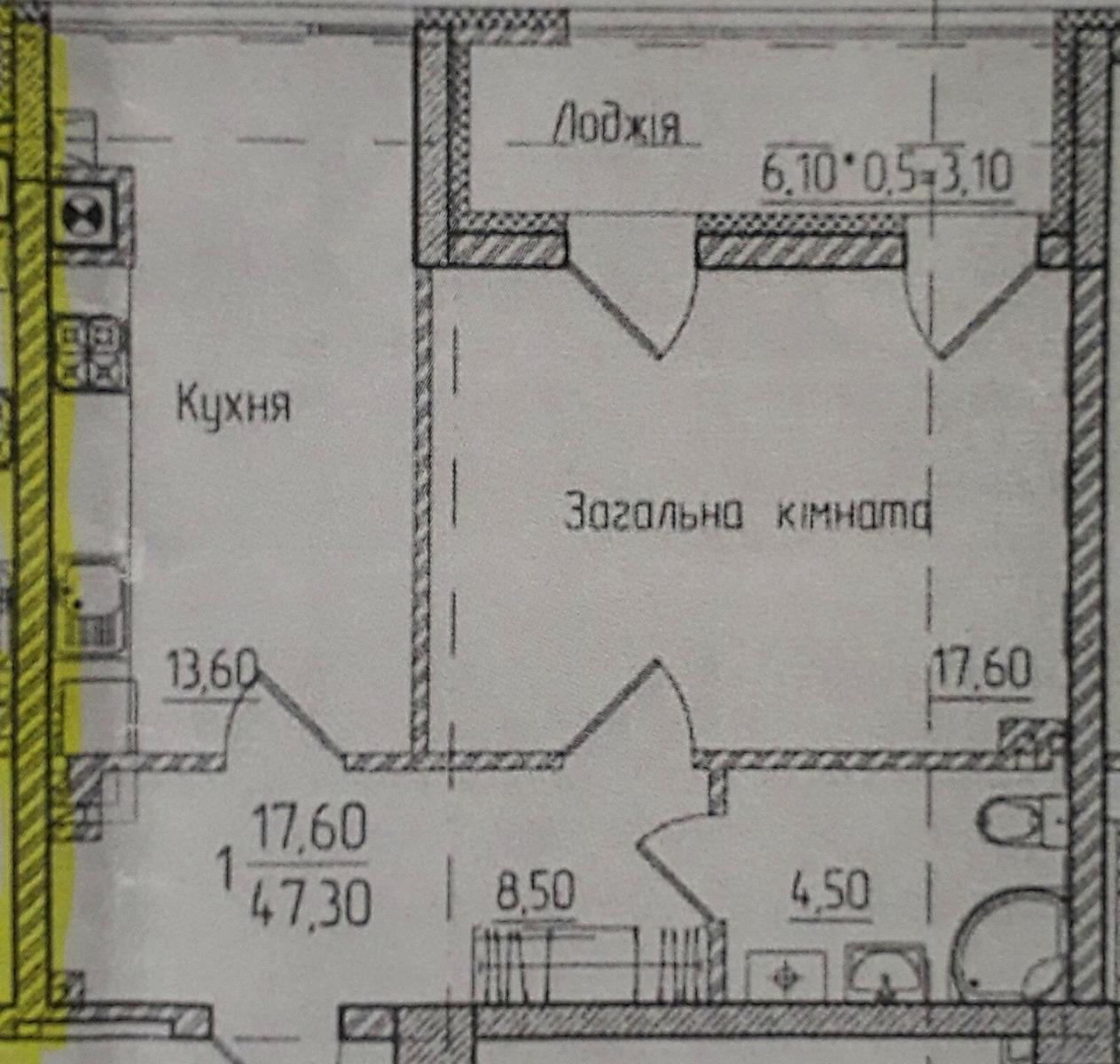 1-кімнатна квартира за адресою вул. Олени Пчілки (площа 47,3 м²) - Atlanta.ua - фото 6