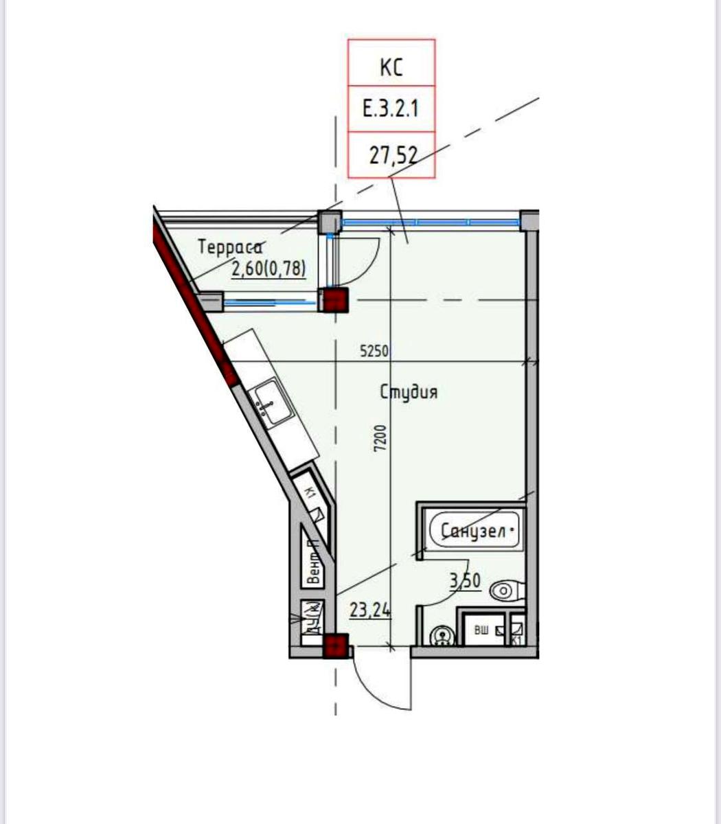 1-комнатная квартира по адресу (площадь 27,5 м²) - Atlanta.ua - imageAlt 2