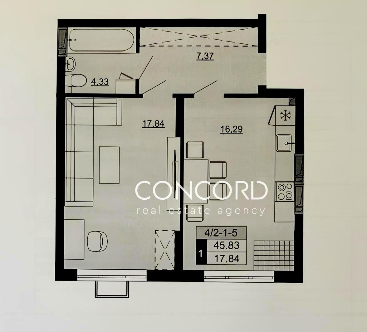 1-кімнатна квартира за адресою (площа 45,8 м²) - Atlanta.ua - фото 10